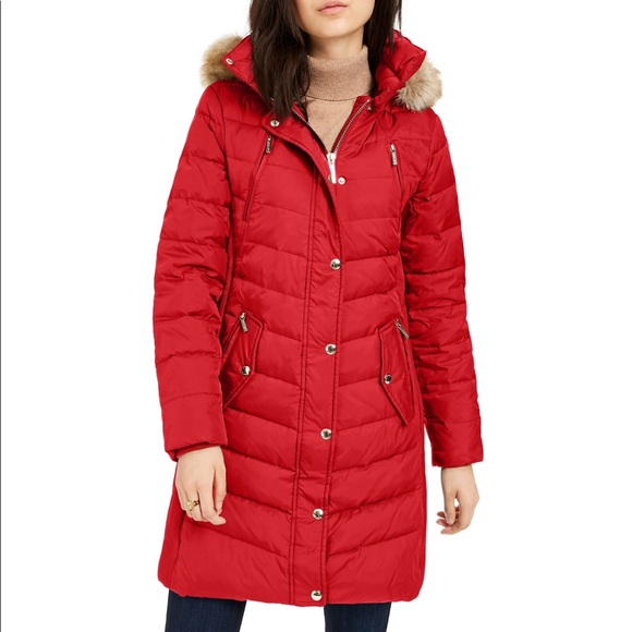 Michael Kors Jackets & Blazers - Michael kors red faux fur puffer coat